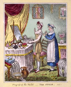 Progressi della toilette - Il corsetto Piastra 1, pub. da McCleary, Londra, 1810 da English School