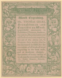 Carta promozionale per Thomas Gilks, disegnatore e incisore su legno da English School