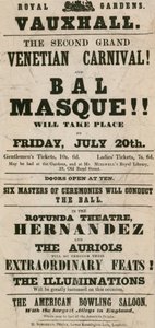 Volantino promozionale per il Secondo Grande Carnevale Veneziano e Bal Masque ai Giardini Reali, Vauxhall, Londra da English School