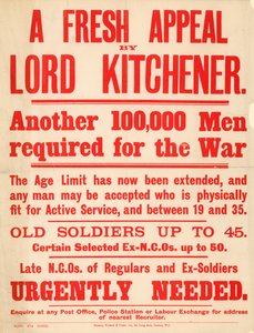 Poster promozionale che invita 100.000 uomini a volontariarsi per il servizio nella guerra