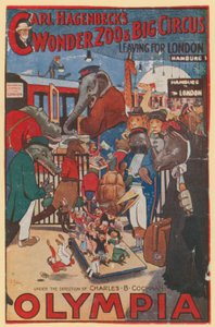 Poster promozionale per il Wonder Zoo e il Grande Circo di Carl Hagenbeck a Olympia