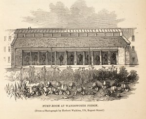 Sala delle pompe alla prigione di Wandsworth, illustrazione da Le Prigioni Criminali di Londra e Scene dalla Vita Carceraria di Henry Mayhew e John Binny, pub. 1862 da English School