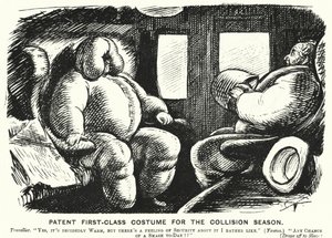 Cartone animato di Punch: Costume di prima classe brevettato per la stagione delle collisioni - sicurezza sulle ferrovie da English School