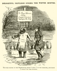 Vignetta di Punch: Nuotare nel Serpentine, Hyde Park, Londra da English School