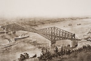 Ponte di Quebec sul fiume San Lorenzo, Canada, illustrazione da 