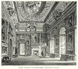 Salotto della Regina Carolina, Kensington Palace (incisione) da English School