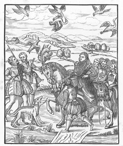 La regina Elisabetta a caccia con il falco da English School