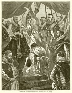 La regina Elisabetta che nomina cavaliere Francis Drake, 1585 da English School