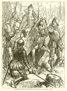La regina Elisabetta passa in rassegna le truppe a Tilbury, 1588 da English School