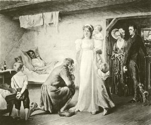 La Regina Luisa di Prussia visita i poveri (incisione)