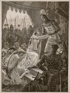 La regina Filippa intercede per i borghesi di Calais, illustrazione da Cassells Illustrated History of England