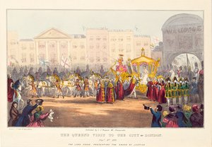 La Regina Vittoria entra nella Città di Londra a Temple Bar, inciso da G. Tregear, 1837