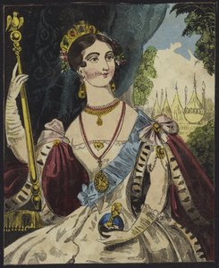 Regina Vittoria con globo e scettro (incisione a colori)