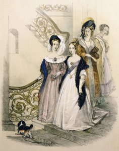 La regina Vittoria su una scala con le dame di compagnia
