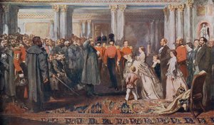 La regina Vittoria riceve in udienza i veterani della guerra di Crimea da English School