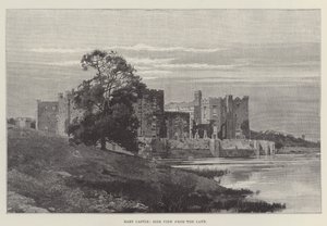Castello di Raby, vista laterale dal lago (incisione) da English School