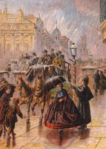 Scena di strada piovosa (litografia a colori)