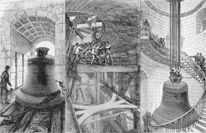 Sollevamento della grande campana nella torre della Cattedrale di St. Paul, da The Illustrated London News, 3 giugno 1882