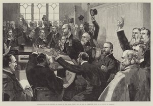 Rielezione di Mr Parnell come leader del Partito Irlandese, 25 novembre 1890, nella Sala del Comitato n. 15, Camera dei Comuni da English School