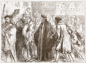 Accoglienza di Giovanni Huss a Norimberga, illustrazione da La storia del protestantesimo di James Aitken Wylie (1808-1890), pub. 1878 da English School