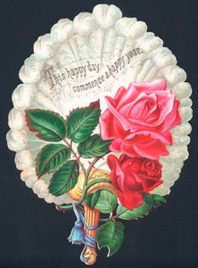 Rose Rosse su Ventaglio, Cartolina di Capodanno