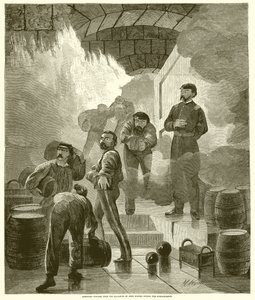 Rimozione della polvere dal magazzino di Fort Sumter durante il bombardamento da English School