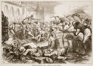 Salvataggio di Cheyte Sing: attacco ai sepoy, illustrazione da Cassells Illustrated History of India di James Grant, pub. 1879