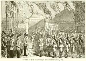Ritorno delle truppe dalla guerra di Ashantee, 1874 da English School