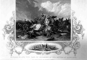 Riccardo III e il conte di Richmond alla battaglia di Bosworth da English School