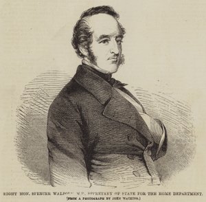 Onorevole Spencer Walpole, MP, Segretario di Stato per il Dipartimento degli Interni (incisione) da English School