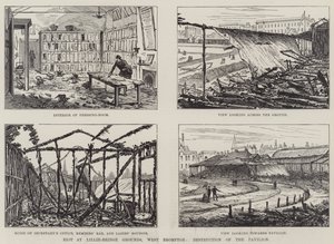 Rivolta ai Giardini di Lillie-Bridge, West Brompton, Distruzione del Padiglione (incisione) da English School