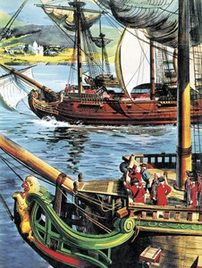 Robert Clive naviga nella Baia del Bengala fino alla foce del Gange da English School