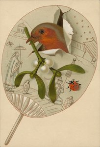 Pettirosso e vischio (cromolito) da English School