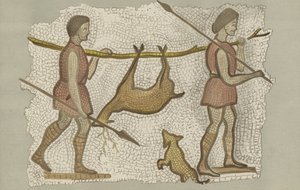 Mosaico romano, che mostra due uomini che trasportano un cervo