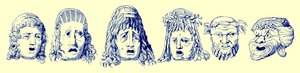 Maschere teatrali romane, illustrazione da Cassells Illustrated Universal History di Edward Ollier, pubblicato nel 1890