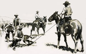 Cattura e marchiatura del bestiame nel selvaggio west
