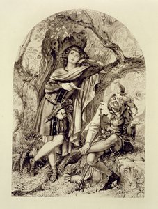 Rosalind e Touchstone, Atto III Scena 2, in Come vi piace, di William Shakespeare (1564-1616) da English School