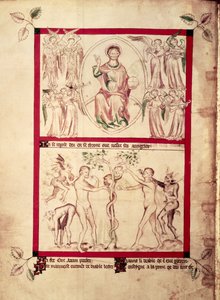 Dio in una mandorla circondato da angeli musicisti, Tentazione di Eva, dal Salterio della Regina Maria