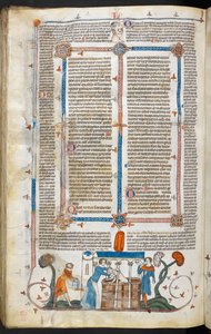 Royal MS 10 IV f.297v Bagno di una vittima della peste e decorazione marginale, illustrazione da 