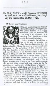 Discorso reale a entrambe le Camere del Parlamento, 2 maggio 1745 (stampa) da English School