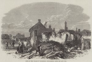 Rovine del villaggio di Billinghay, Lincolnshire, dopo il recente incendio (incisione) da English School
