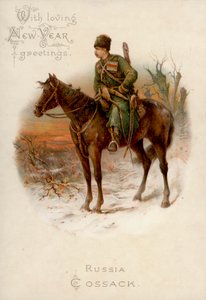Cosacco russo a cavallo: cartolina di auguri di Capodanno
