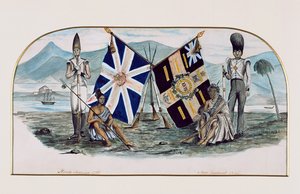 Reggimento di Rutlandshire, Nord America 1759, Nuova Zelanda 1845, c.1850 da English School