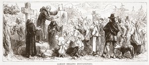 Sansone che vende indulgenze, illustrazione da La storia del protestantesimo di James Aitken Wylie, pub. 1878 da English School