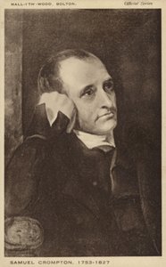 Samuel Crompton (1753-1827), inventore inglese del mulo da filatura (litografia) da English School