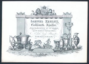 Samuel Keeley, orafo, gioielliere, argentiere e coltellinaio, biglietto commerciale da English School