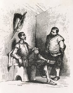 Sancho: Farei un raro padrone di casa, illustrazione da Atto II, scena I di Don Chisciotte in Inghilterra. Una Commedia, inciso da P. Soyer da English School
