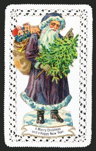 Babbo Natale con sacco di giocattoli e albero, biglietto di Natale da English School