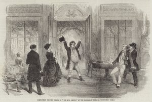 Scena dal nuovo dramma "Il genio malvagio," al Teatro Haymarket (incisione) da English School
