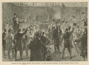 Scena alla Camera dei Comuni dopo la divisione sulla seconda lettura del Reform Bill del 1866 da English School
